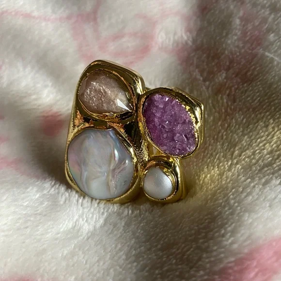 Real Pearl and Stone 18k GP Ring - Picture 3 of 5